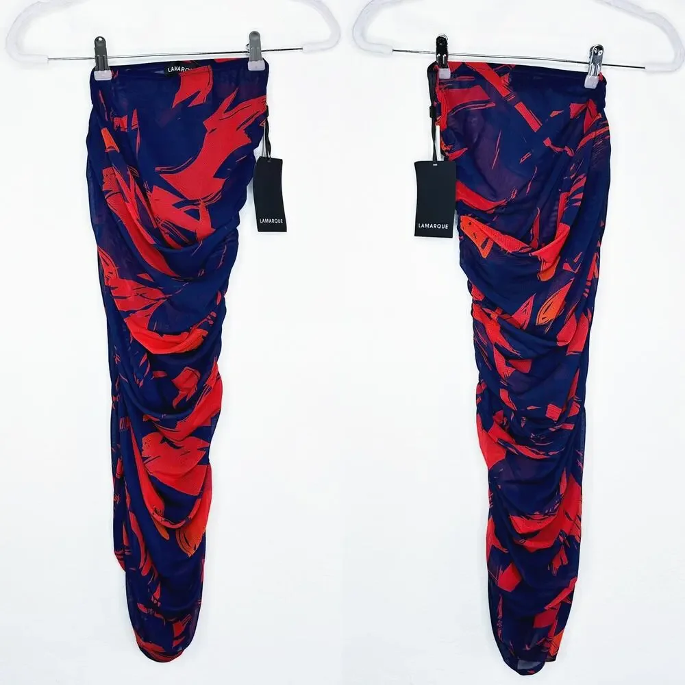 NWT Anthropologie LAMARQUE Pace Floral Ruched Sheer Mesh Bodycon Midi Skirt XXS - Picture 3 of 16